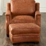 Champagne Brown Leather Chair With Pouf