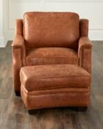 Champagne Brown Leather Chair With Pouf