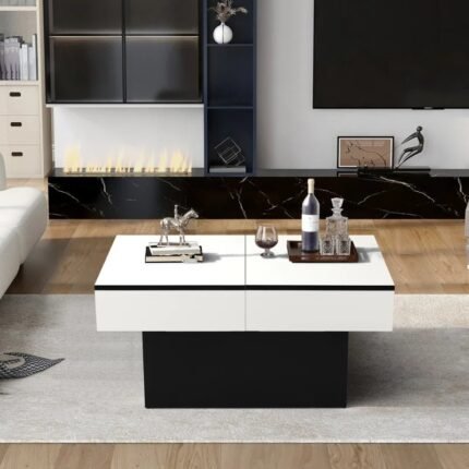 طاولة قهوة مودرن بتصميم هندسي قابل للتمديد مع مساحة تخزين
