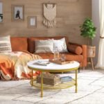 طاولة قهوة مستديرة بريون بقاعدة وتصميم مزدوج للتخزين والأناقة
