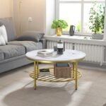 طاولة قهوة مستديرة بريون بقاعدة وتصميم مزدوج للتخزين والأناقة