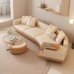 L-Shaped Sofa, Drancy, Beige Velvet