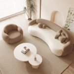 Fodent Velvet Sofa Sets, Beige And Brown