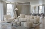 Vicamp Chanel Beige Sofa Set With Pouf