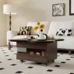 طاولة قهوة خشب متعددة الوظائف بسطح قابل للرفع وتخزين مخفي