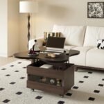 طاولة قهوة خشب متعددة الوظائف بسطح قابل للرفع وتخزين مخفي