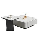 طقم طاولات قهوة متداخلة بتصميم رخامي وأدراج تخزين