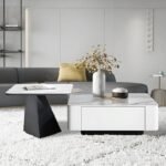 طقم طاولات قهوة متداخلة بتصميم رخامي وأدراج تخزين