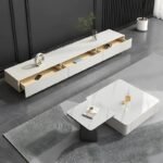 طقم طاولات قهوة متداخلة بتصميم رخامي وأدراج تخزين