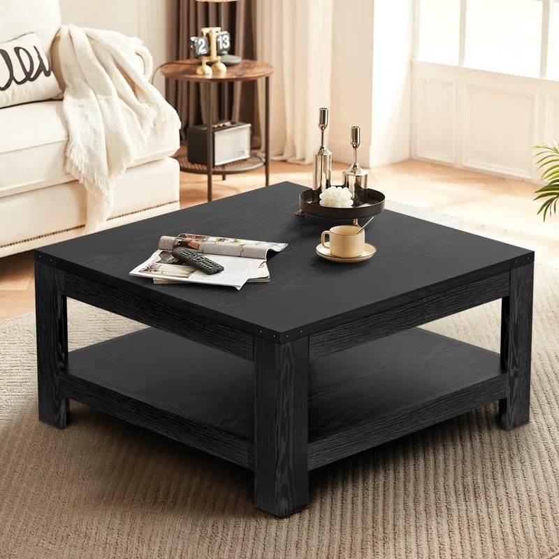 طاولة قهوة مربعة زارا بتصميم ريفي ورفين للتخزين طاولة قهوة مربعة زارا بتصميم ريفي ورفين للتخزين