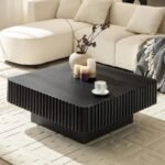 طاولة قهوة مربعة بسطح محفور تصميم MDF بتفاصيل زخرفية أنيقة