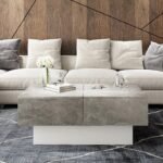 طاولة قهوة مودرن قابلة للتمديد بتصميم رخامي رمادي وأبيض