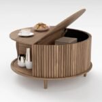 طاولة قهوة مودرن بتصميم دائري كلاسيكي مع وحدة تخزين مخفية