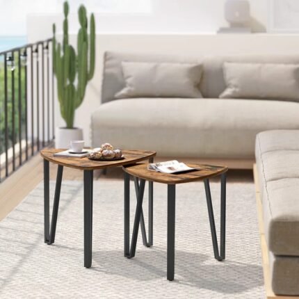 طقم طاولات خدمة خشب قهوة متداخلة (قطعتان)