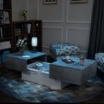 طاولة قهوة مودرن قابلة للتمديد بتصميم رخامي رمادي وأبيض