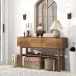 ⁦طاولة كونسول خشب طبيعي أرجل مائلة وتصميم ريفي⁩ - الصورة ⁦2⁩