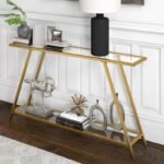 ⁦طاولة كونسول زجاج ومعدن بتصميم هندسي شبه منحرف⁩ - الصورة ⁦2⁩
